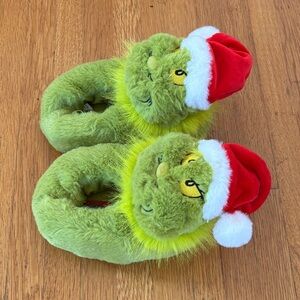 Dr. Seuss Green Grinch Slippers with Red Santa Hat